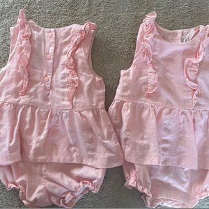 2 NWOT Janie & Jack Pink Romper Dresses for Twin Baby Girls 12-18 Months